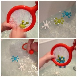 3 Jouets de bain et filet 