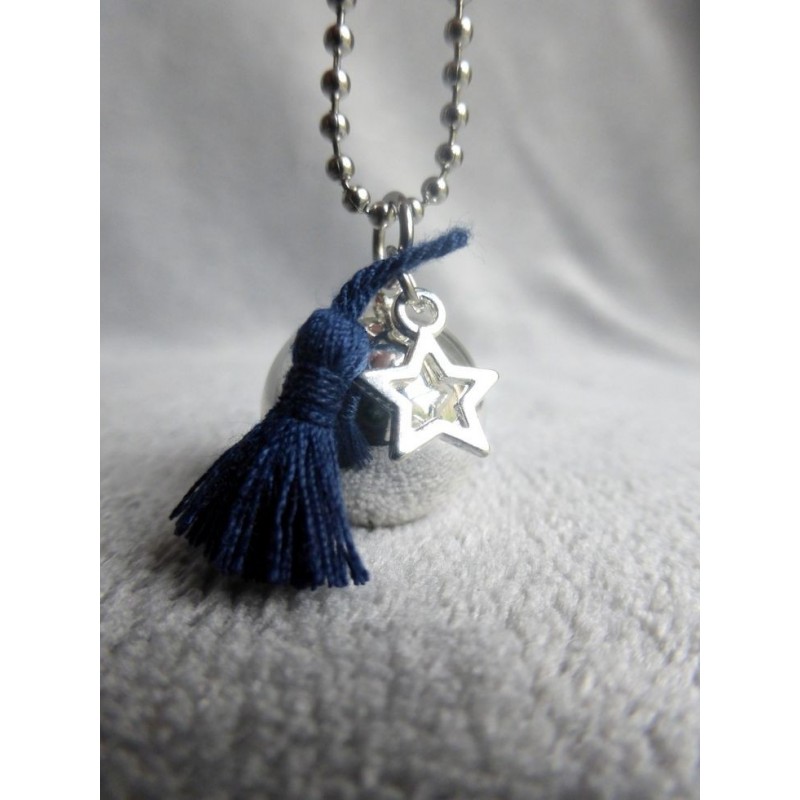Bola de grossesse Plaqué Argent Gypsy pompon bleu marine Bola de grossesse Plaqué Argent Gypsy pompon bleu marine