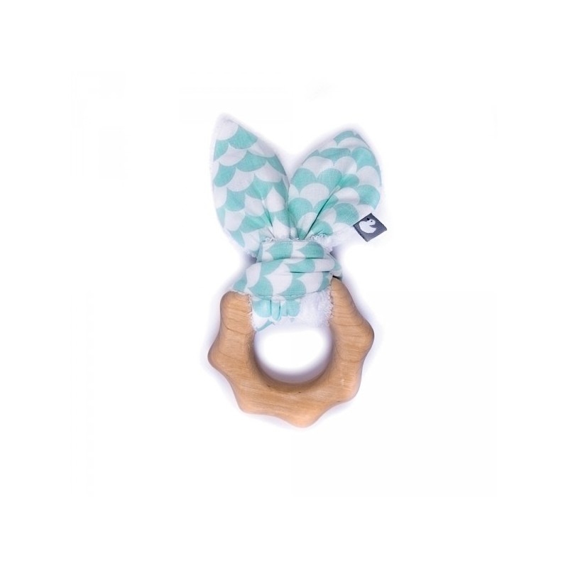 Hochet de dentition en bois- Ecailles vert menthe Hochet de dentition en bois- Ecailles vert menthe