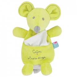 Doudou Souris Verte et son mouchoir blanc "Sucre d'orge"