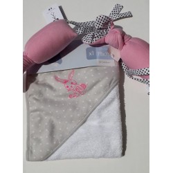 Sortie de bain- Blanc + gris à pois