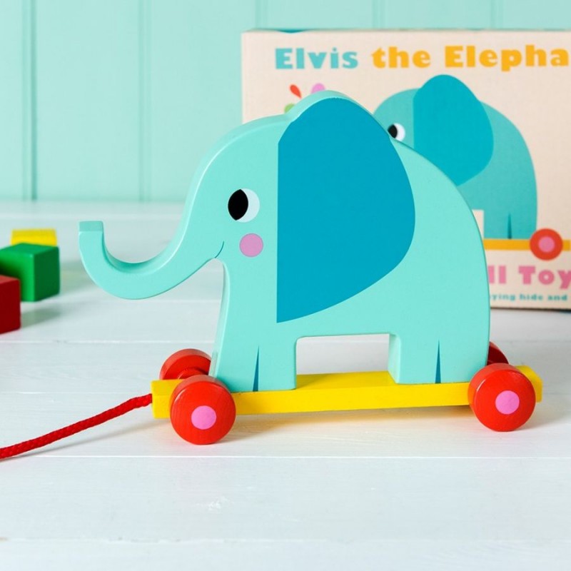 Jouet Ancien éléphant à Tirer En Bois Et Carton Bouilli - Vintage