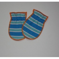 Moufles naissance 'Orange-rayures bleues'