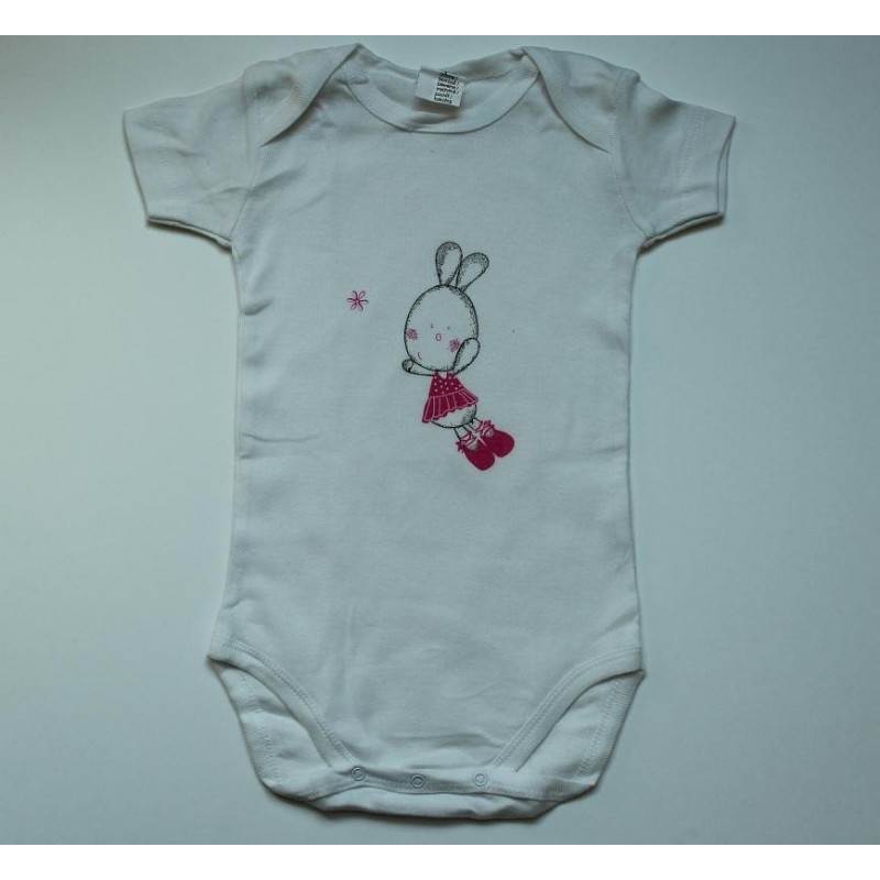 Body blanc lapin rose 12 mois