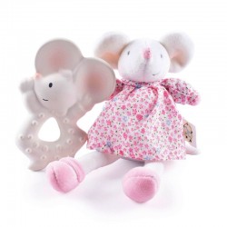 Anneau de dentition + mini Peluche Souris en coffret 