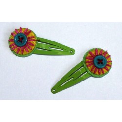 Paire de barrettes 'Fluor Flower' vert 