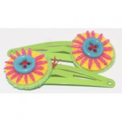 LOT de 2 barrettes 'Fluor Flower' vert 