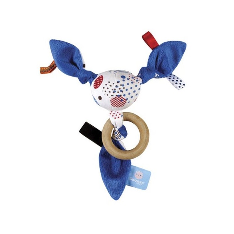 Hochet bleu-rouge-blanc avec anneau en bois Hochet bleu-rouge-blanc avec anneau en bois