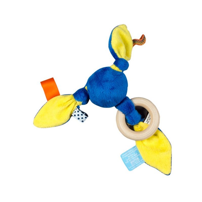 Hochet bleu avec anneau en bois Hochet bleu avec anneau en bois