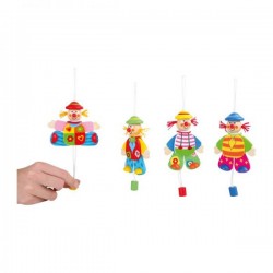 Petit clown articulé en bois chapeau bleu 