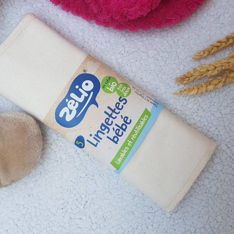 5 lingettes lavables bébé - coton BIO ultra-doux non teinté ni blanchi