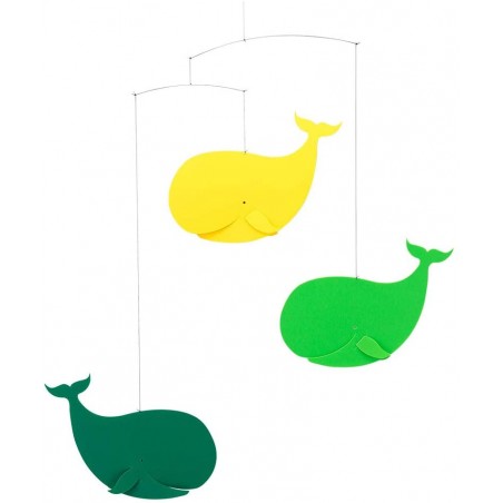 Mobile Baleines Flensted - Vert Et Jaune - 54x45cm - Décoration Chambre Bébé