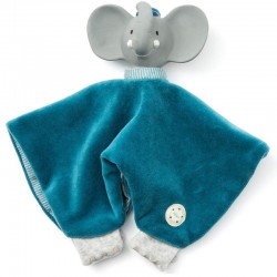 Doudou Plat Couverture de Confort pour Bébé Doudou Elephant en Coton Carré Doudou Bleu fille et garçon 