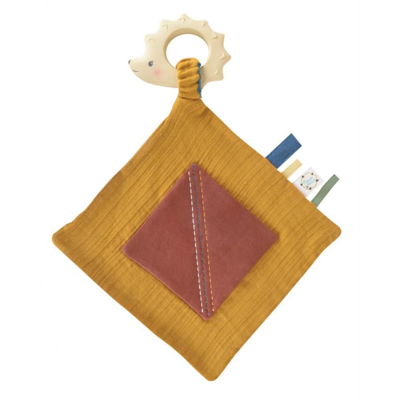 Doudou plat avec jouet de dentition Ethan le Hérisson Doudou plat avec jouet de dentition Ethan le Hérisson