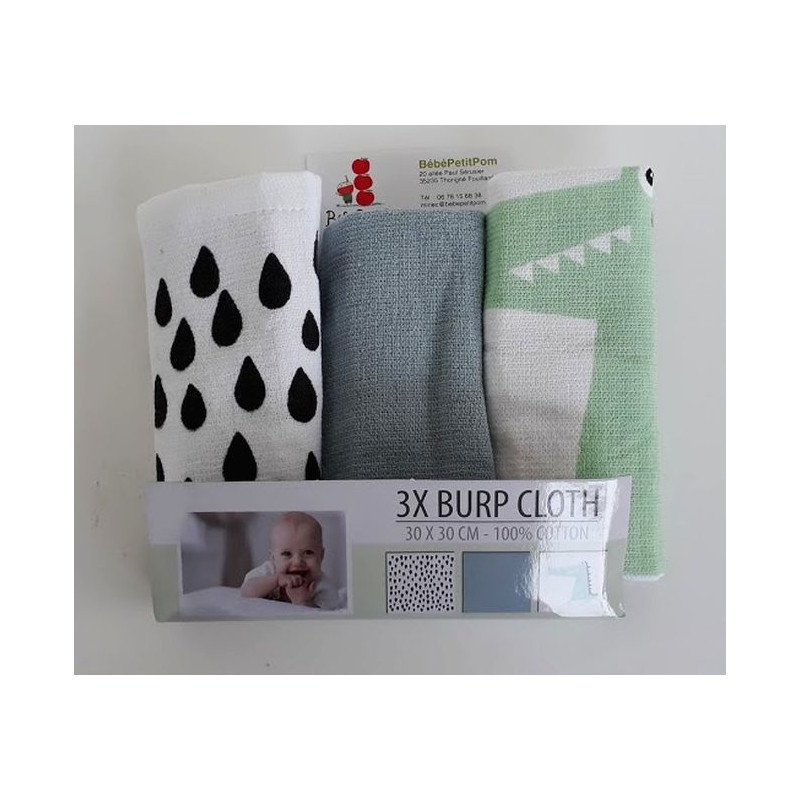 3 lingettes bébé en coton "Croco" 3 lingettes bébé en coton "Croco"