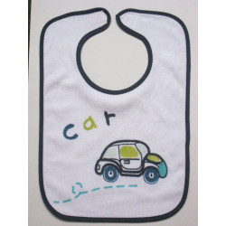 Bavoir blanc motif 'car'