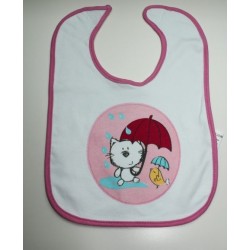 Bavoir blanc et rose motif chat 