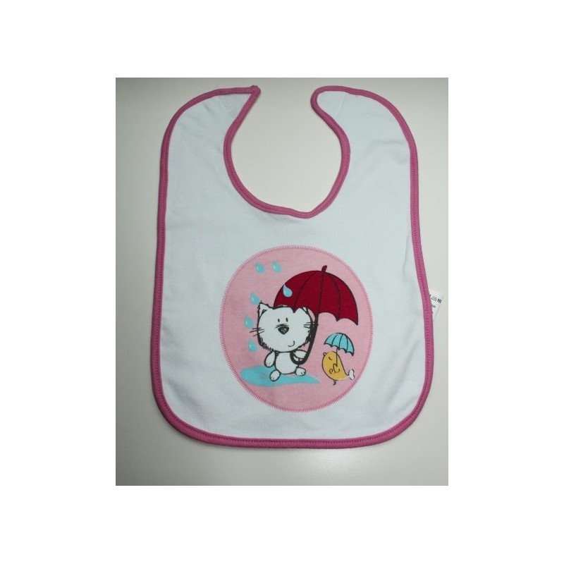 Bavoir blanc et rose motif chat Bavoir blanc et rose motif chat
