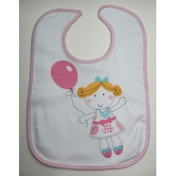 Bavoir blanc et rose motif fille, ballon rose 