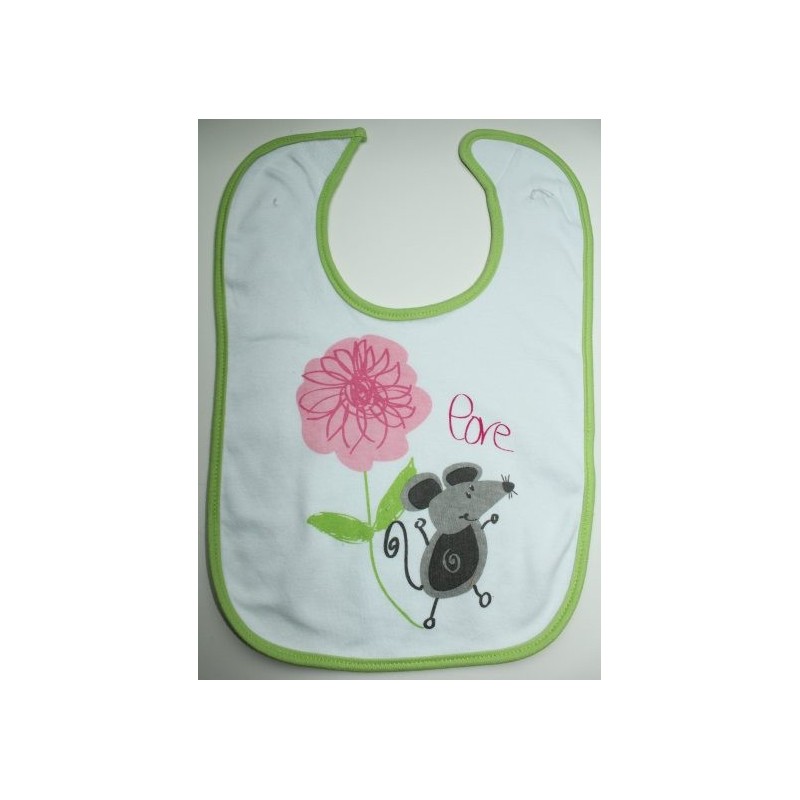 Bavoir blanc et vert motif souris Bavoir blanc et vert motif souris