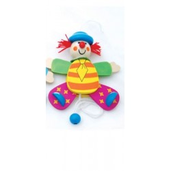 Petit clown articulé en bois chapeau bleu 