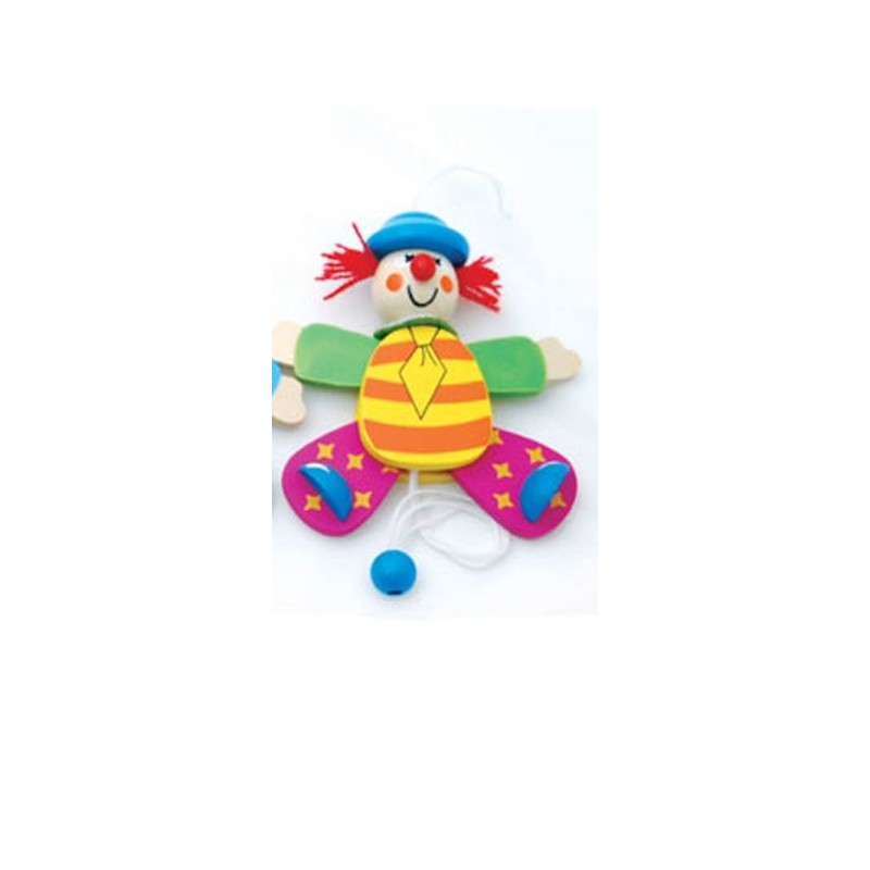 Petit clown articulé en bois chapeau bleu