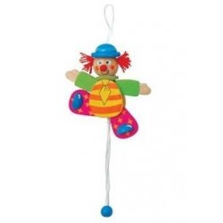 Petit clown articulé en bois chapeau bleu 