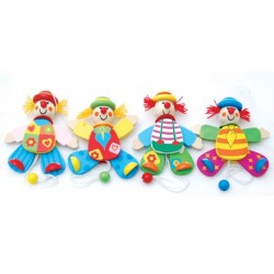 Petit clown articulé en bois chapeau bleu 