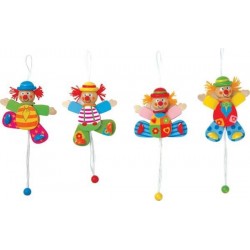 Petit clown articulé en bois chapeau bleu 