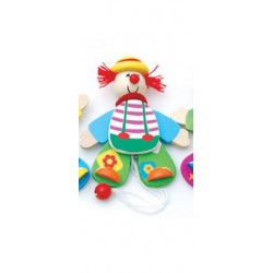 Petit clown articulé en bois chapeau jaune