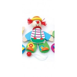 Petit clown articulé en bois chapeau jaune 