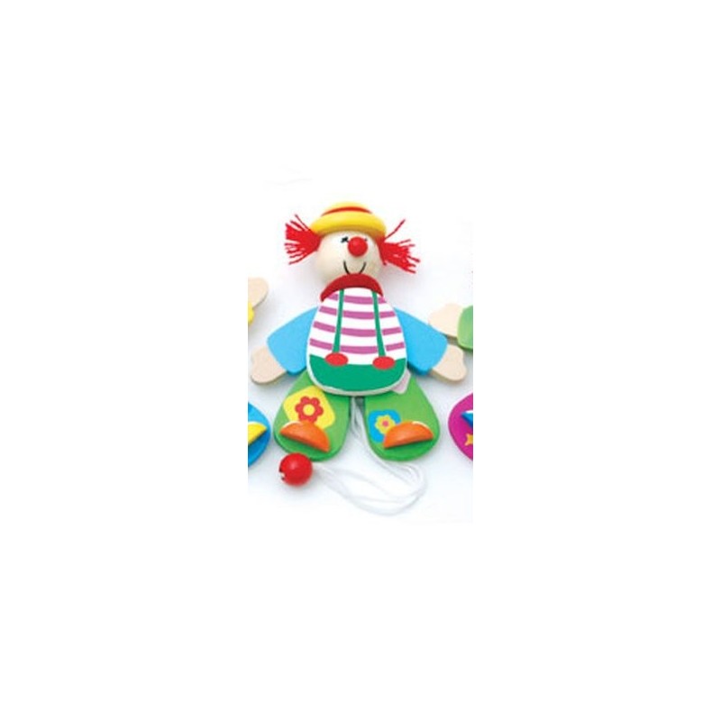Petit clown articulé en bois chapeau jaune Petit clown articulé en bois chapeau jaune