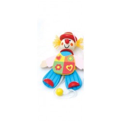 Petit clown articulé en bois chapeau rouge 