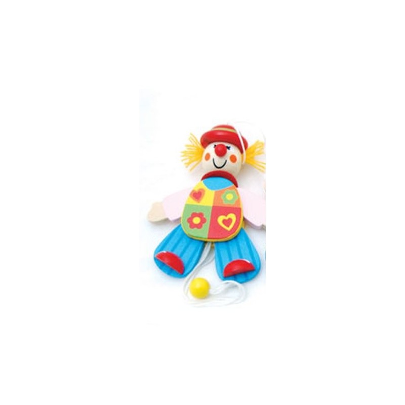 Petit clown articulé en bois chapeau rouge