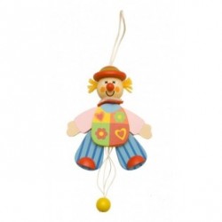 Petit clown articulé en bois chapeau rouge 