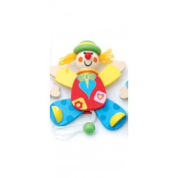 Petit clown articulé en bois chapeau vert 