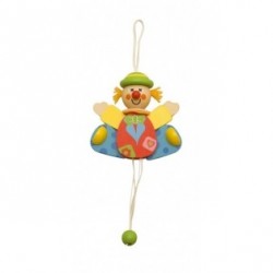 Petit clown articulé en bois chapeau vert 