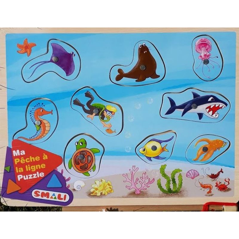 Puzzle en bois + pêche à la ligne magnétique dès 3 ans