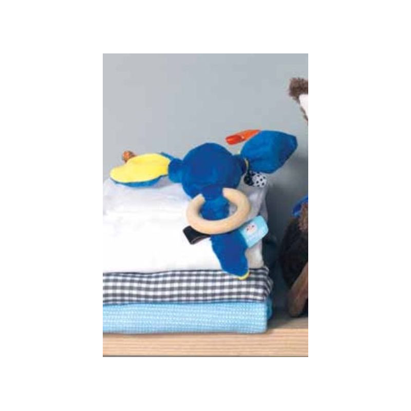 Hochet bleu avec anneau en bois Hochet bleu avec anneau en bois