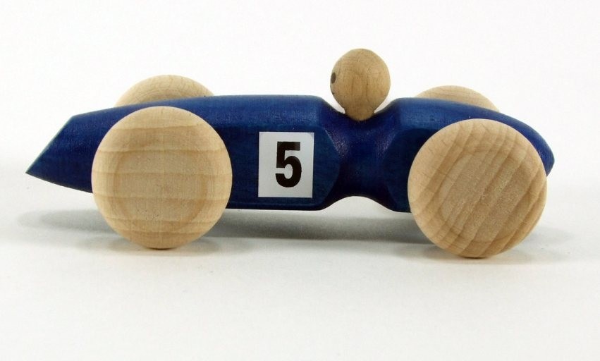 Voiture '3' en bois  bleu