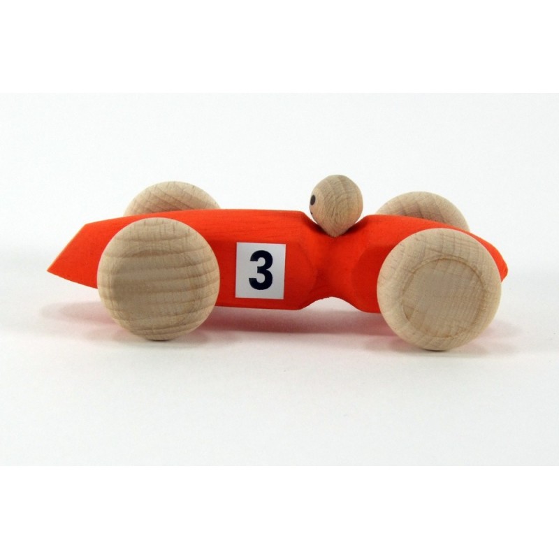 Voiture &#039;3&#039; en bois  orange