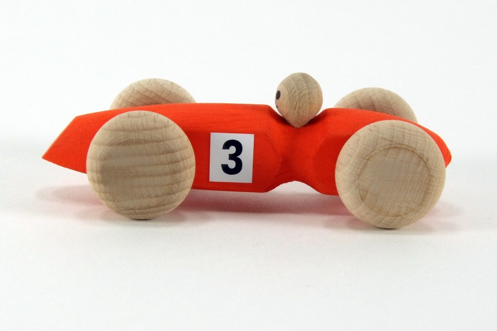 Voiture '3' en bois  orange