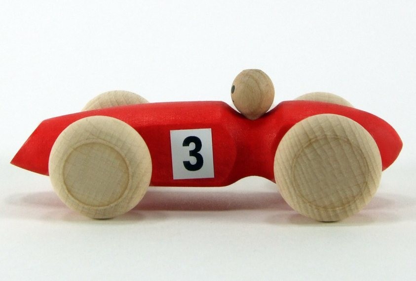 Voiture '3' en bois  rouge