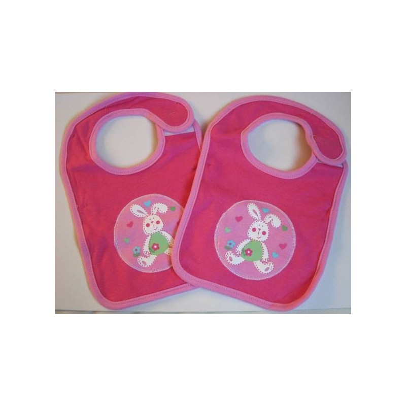 2 Bavoirs roses motif: lapin 2 Bavoirs roses motif: lapin