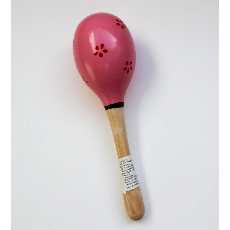 Hochet en bois personnalisé - Maracas rose