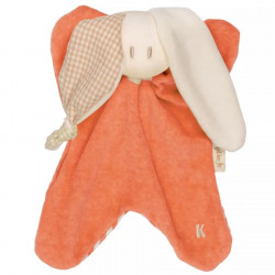 Doudou bio orange oreilles à carreaux et rayures 