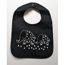 Bavoir noir motif Eléphant tout coton 