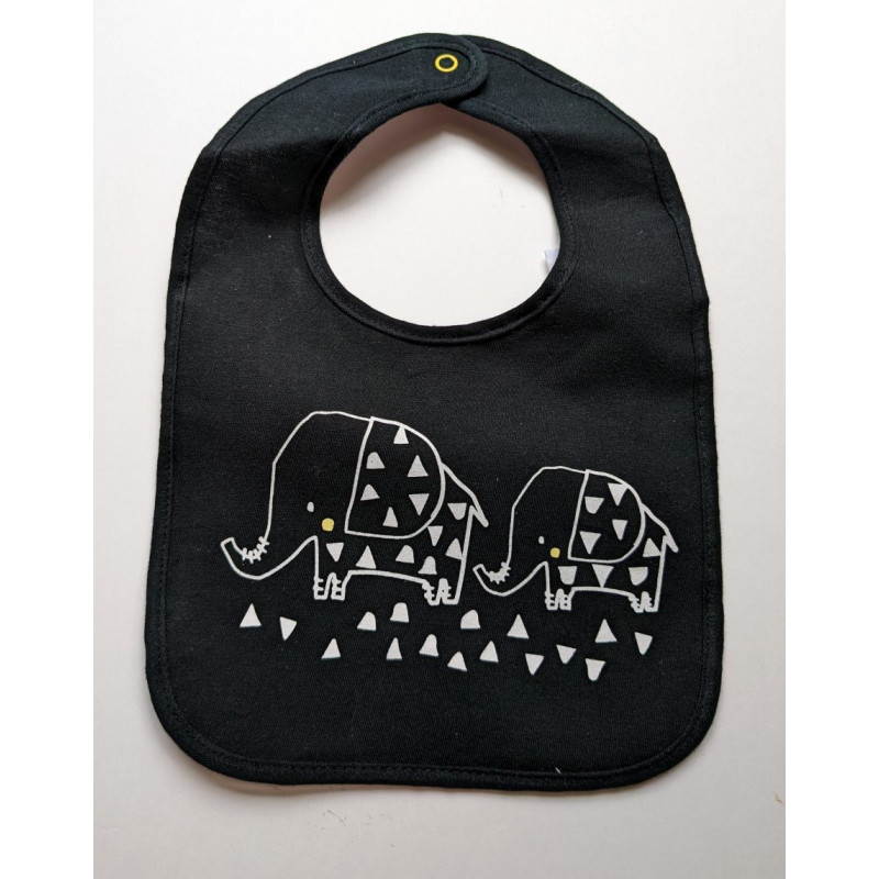 Bavoir noir motif Eléphant tout coton