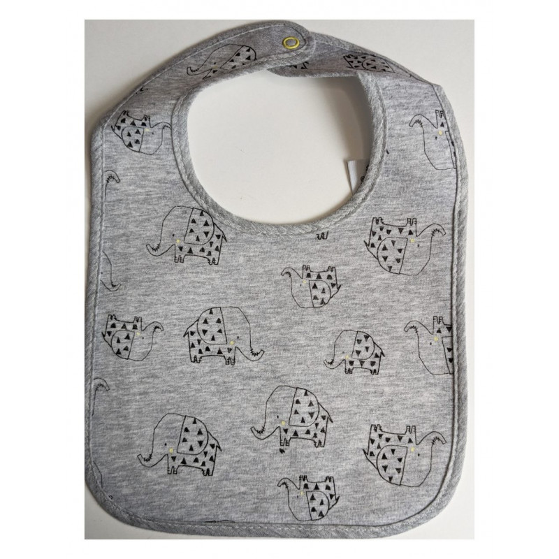 Bavoir gris motif Eléphants tout coton Bavoir gris motif Eléphants tout coton